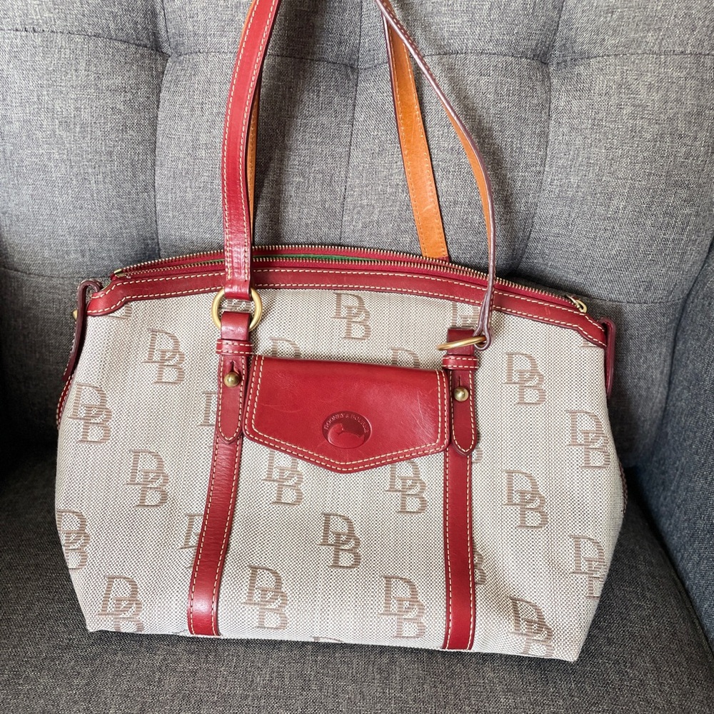Dooney & Bourke™️ Red Tan Women's canvas/leather handbag, signature logo